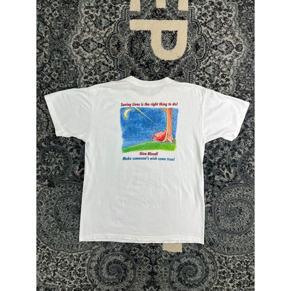 Vintage 90s Mens Anvil Brand American Red Cross Give Blood tshirt Large White